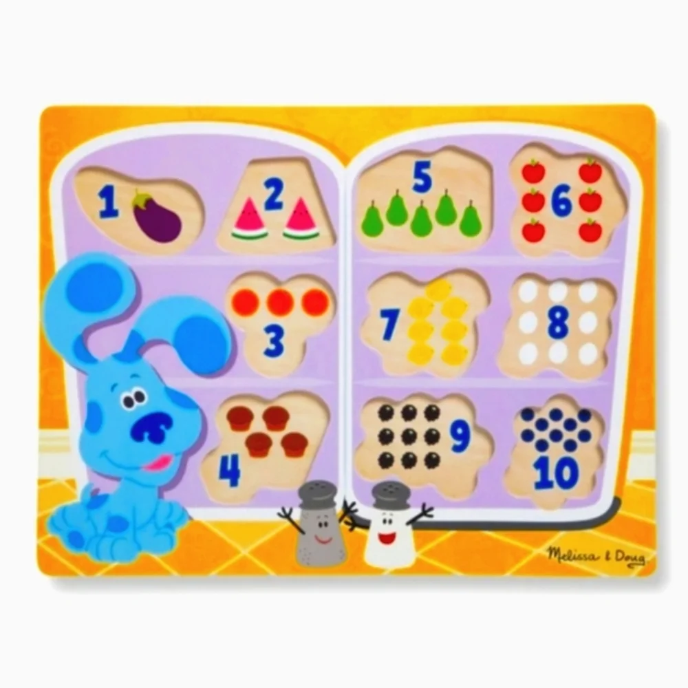 NEW Melissa & Doug Blue's Clues & You Fridge Food 10 Piece Wooden Chunky Puzzle
